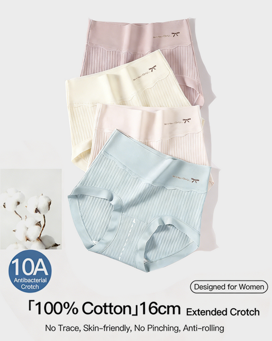 Plus-size pure cotton high-waisted briefs with extended crotch